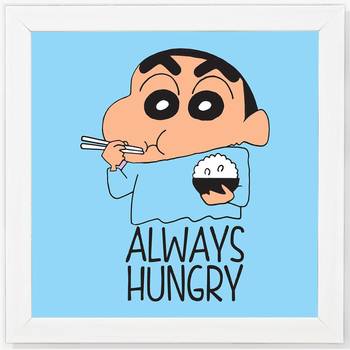 Always Hungry  Cartoon White Framed Wall Hanging Art Print for Office  Home Reading Room  ( 8x8 ) Inch 1