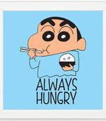 Always Hungry  Cartoon White Framed Wall Hanging Art Print for Office  Home Reading Room  ( 8x8 ) Inch