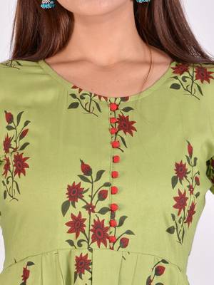 Women Rayon Anarkali Dress Green Colour 3/4 sleeves 3