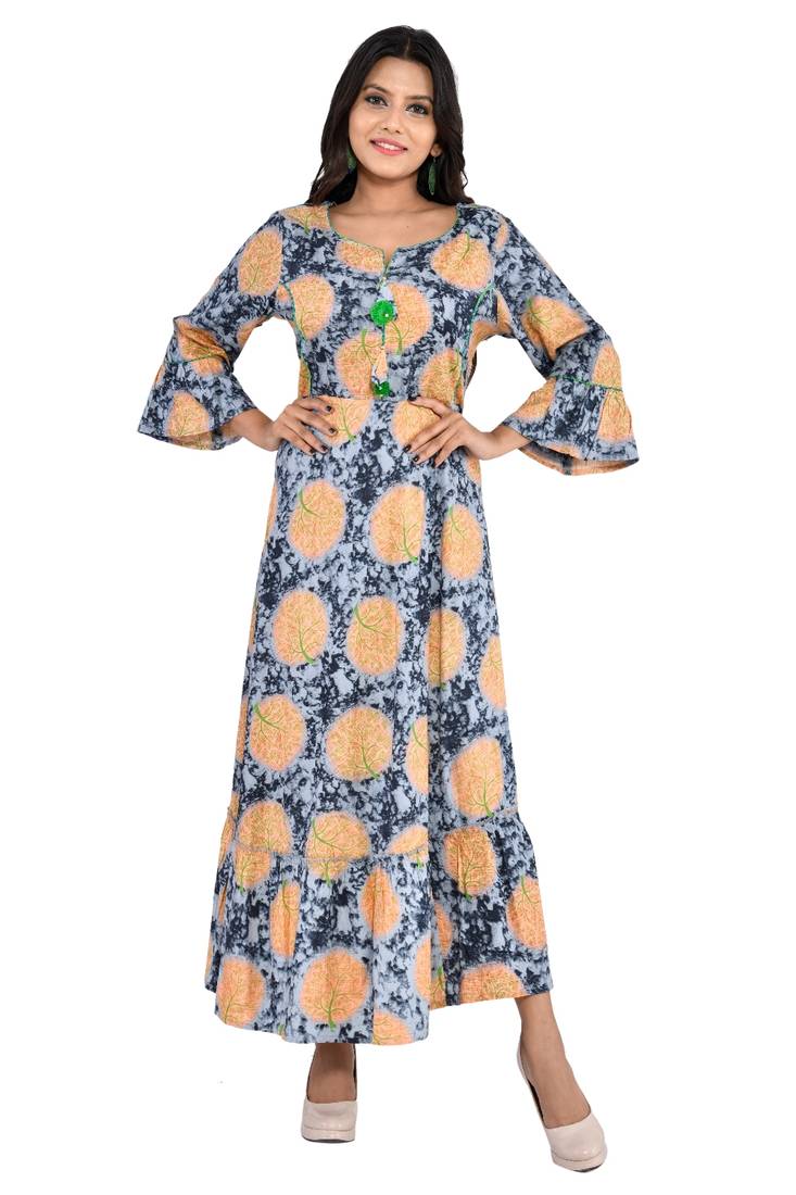 Women Flared Kurti with bell sleeves Multicolour 3/4 sleevs