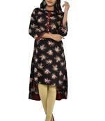 Women Up-Down latest straight cotton kurti with reagular 3/4 sleeves Black Colour