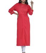 Women staright  khata work red colour kurti 3/4 sleeve