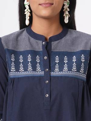Mandarin collar cotton dobby top 6