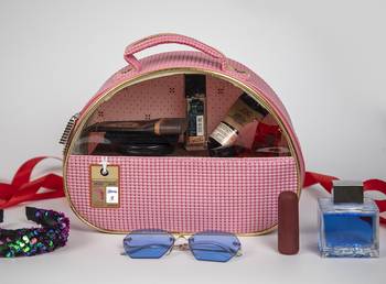 atorakushon   Fabric Makeup Storage Box Travelling Vanity Cosmetic Bag Necklace Organizer Jewellery Pouch { Pink } 5