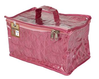 atorakushon   Satin Makeup Storage Box Travelling Vanity Cosmetic Bag Necklace Jewellery Organizer Pouch { Pink } 1