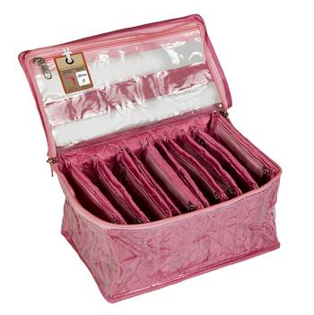 atorakushon   Satin Makeup Storage Box Travelling Vanity Cosmetic Bag Necklace Jewellery Organizer Pouch { Pink } 2