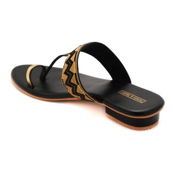 Women Black Kolhapuri Flats from Trends and Trades  3
