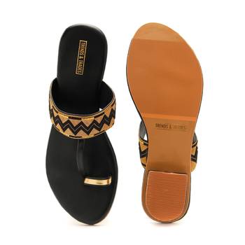 Women Black Kolhapuri Flats from Trends and Trades  4