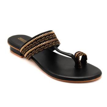 Women Black Kolhapuri Flats from Trends and Trades  1