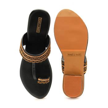 Women Black Kolhapuri Flats from Trends and Trades  4