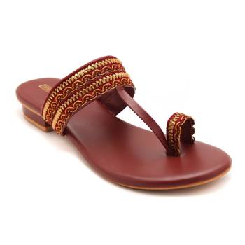 Women Maroon Kolhapuri Flats from Trends and Trades  1