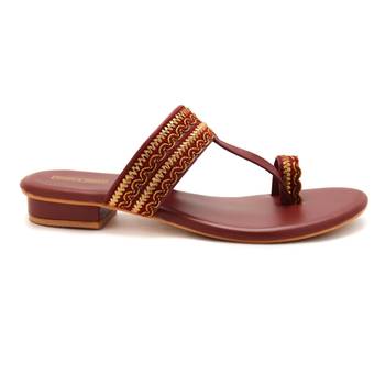 Women Maroon Kolhapuri Flats from Trends and Trades  2