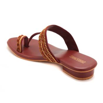 Women Maroon Kolhapuri Flats from Trends and Trades  3