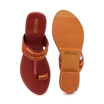 Women Maroon Kolhapuri Flats from Trends and Trades  4