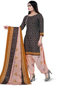 Brown geometric print cotton salwar