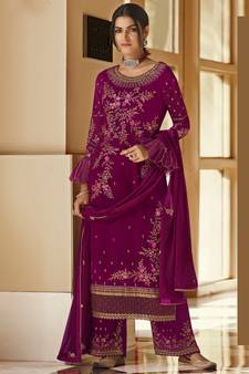 Magenta embroidered georgette salwar
