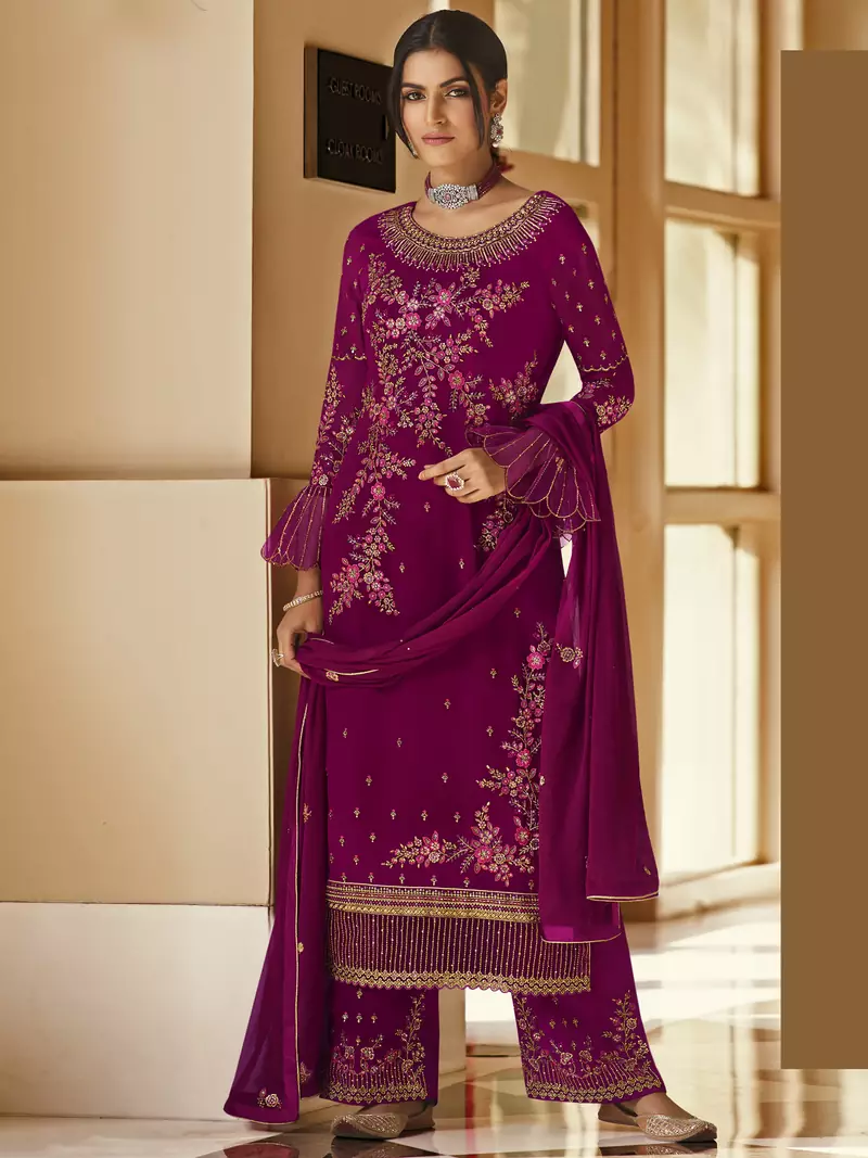 Magenta embroidered georgette salwar