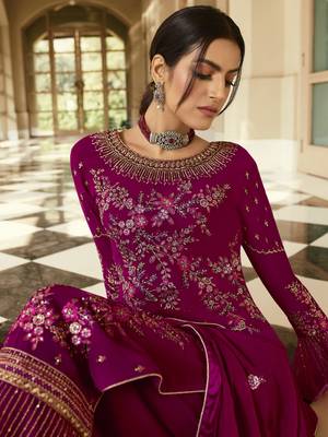Magenta embroidered georgette salwar 2