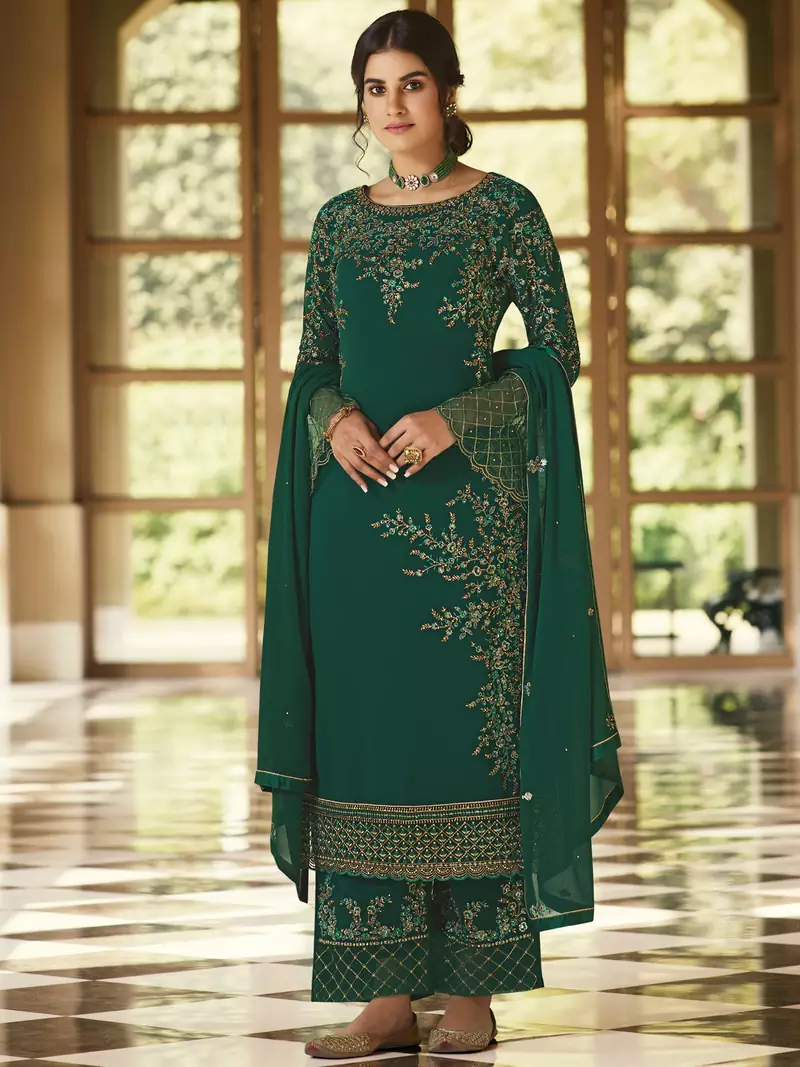 Green embroidered georgette salwar