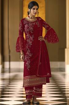 Red embroidered georgette salwar