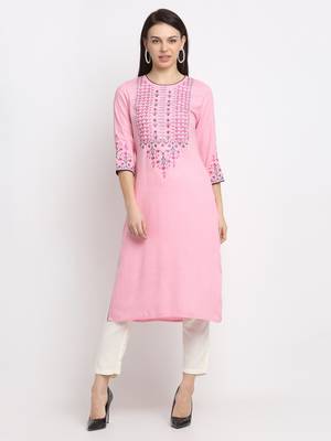 Pink embroidered cotton ethnic-kurtis 1