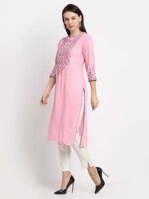 Pink embroidered cotton ethnic-kurtis 3