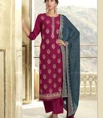 Magenta embroidered art silk salwar