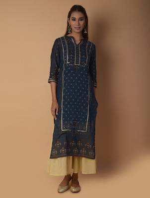 Navy-blue woven cotton kurtas-and-kurtis 1