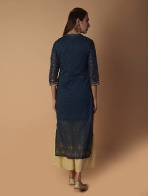 Navy-blue woven cotton kurtas-and-kurtis 2