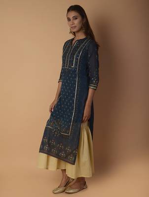 Navy-blue woven cotton kurtas-and-kurtis 3
