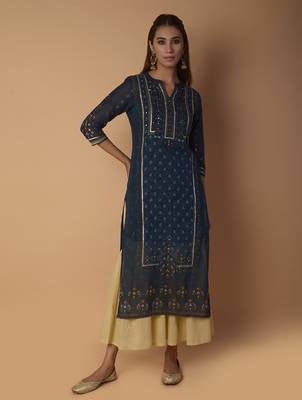Navy-blue woven cotton kurtas-and-kurtis 4