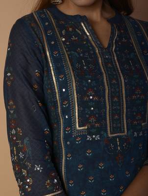 Navy-blue woven cotton kurtas-and-kurtis 5