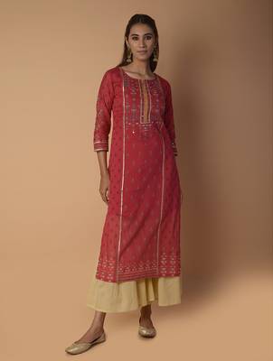Pink woven cotton kurtas-and-kurtis 1