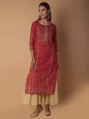 Pink woven cotton kurtas-and-kurtis 4