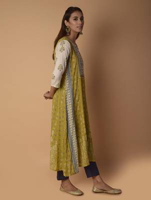 Yellow woven cotton kurtas-and-kurtis 3