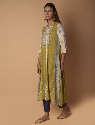 Yellow woven cotton kurtas-and-kurtis 4
