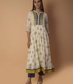 Off-white printed cotton kurtas-and-kurtis