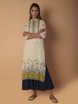 Off-white printed cotton kurtas-and-kurtis 1