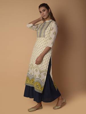 Off-white printed cotton kurtas-and-kurtis 3