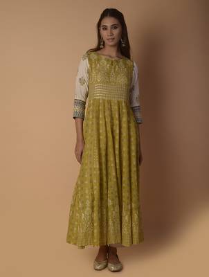 Yellow woven cotton kurtas-and-kurtis 1