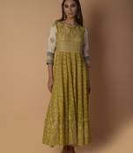 Yellow woven cotton kurtas-and-kurtis