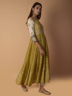 Yellow woven cotton kurtas-and-kurtis 3