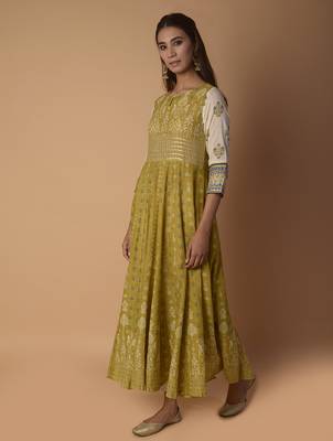 Yellow woven cotton kurtas-and-kurtis 4