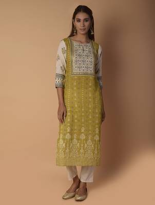 Yellow woven cotton kurtas-and-kurtis 1