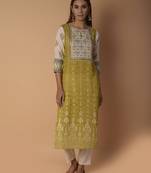 Yellow woven cotton kurtas-and-kurtis