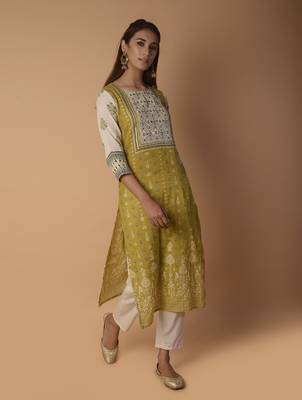Yellow woven cotton kurtas-and-kurtis 3