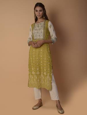 Yellow woven cotton kurtas-and-kurtis 4