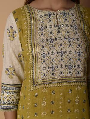 Yellow woven cotton kurtas-and-kurtis 5
