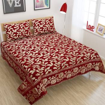 Queen Size (100x100 Inches) Bedsheets Soft Touch Chennile Jaquard Woven Desinger Double Bedsheet With Two Pillow Covers 1