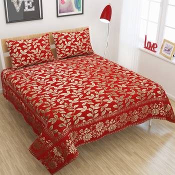Queen Size (100x100 Inches) Bedsheets Soft Touch Chennile Jaquard Woven Desinger Double Bedsheet With Two Pillow Covers 1